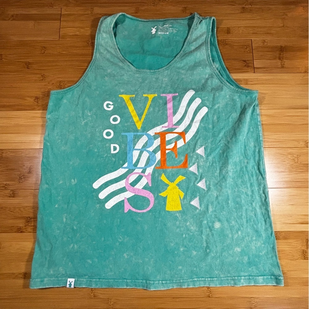 Dutch Bros Coffee Good Vibes Tank Top Teal Tie Dye Medium Graphic
